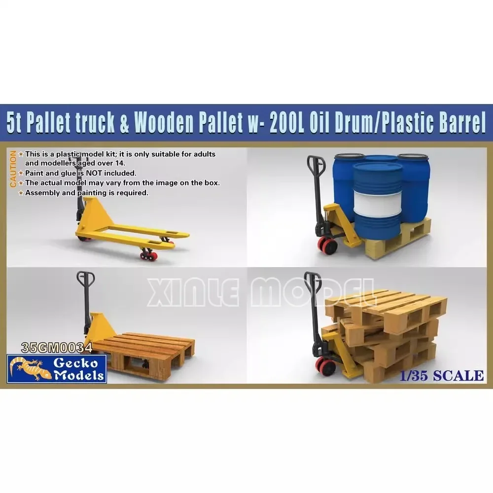

Gecko model Proportional kit 1/35 35GM0035t Pallet Truck & Wooden Pallet with 200 Litre Oil Drum and Plastic Barrel，Model Hobby