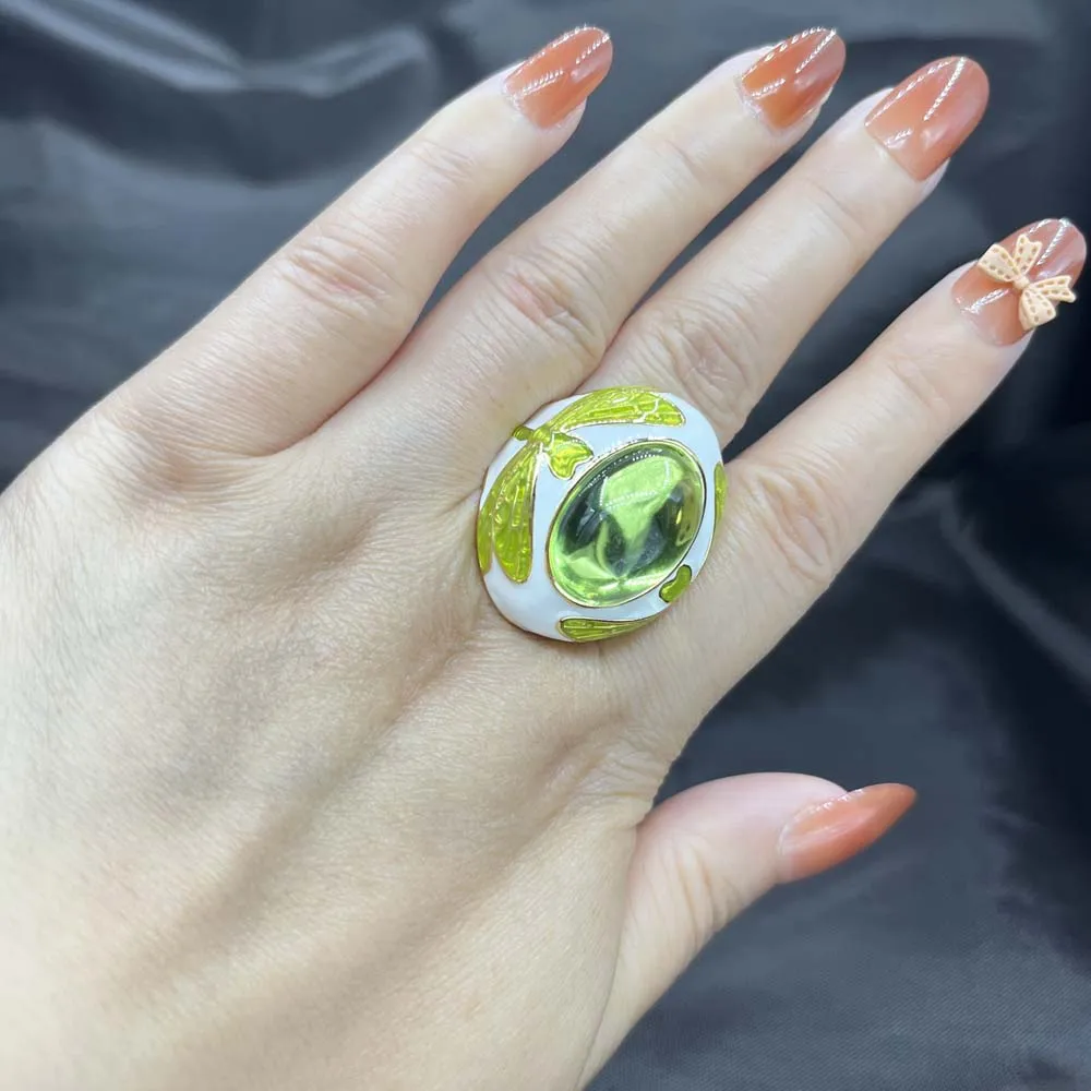 Newest Fashion Women Big Ring For Women Luxury Vintage Green Gem Fine Jewelry Party Anniversary Gifts Wholesale Ladies Anillos