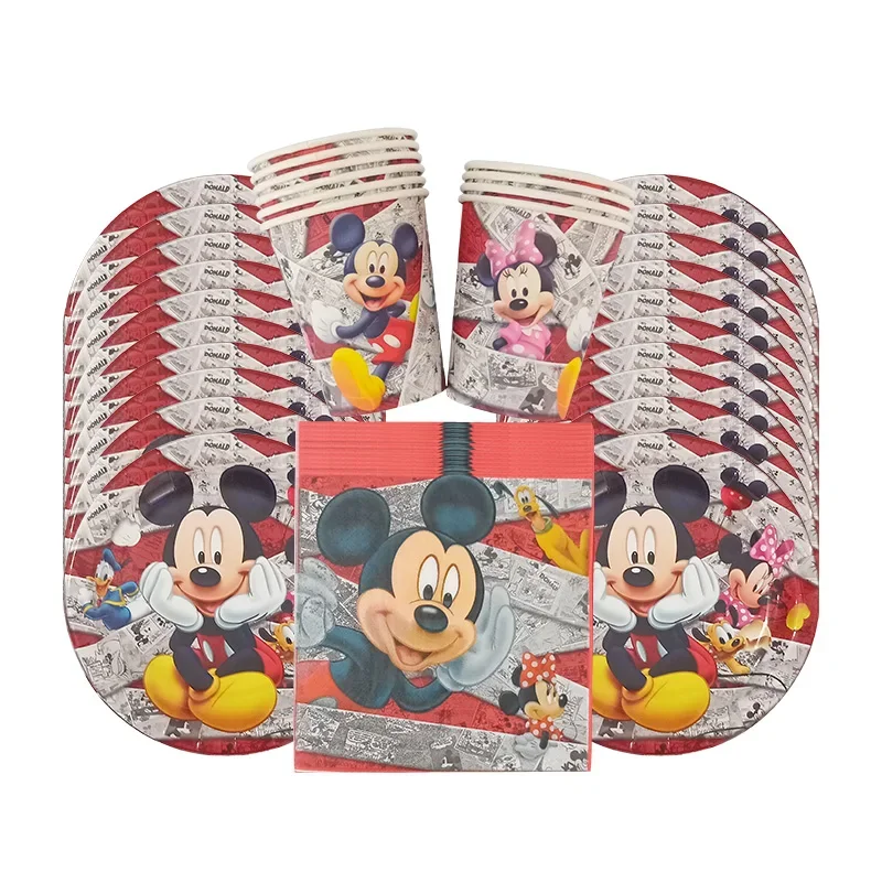 Mickey Mouse Theme Party Decoration Disposable Tableware Cup Plate Napkin Tablecloth Combination Baby Shower For 10 People