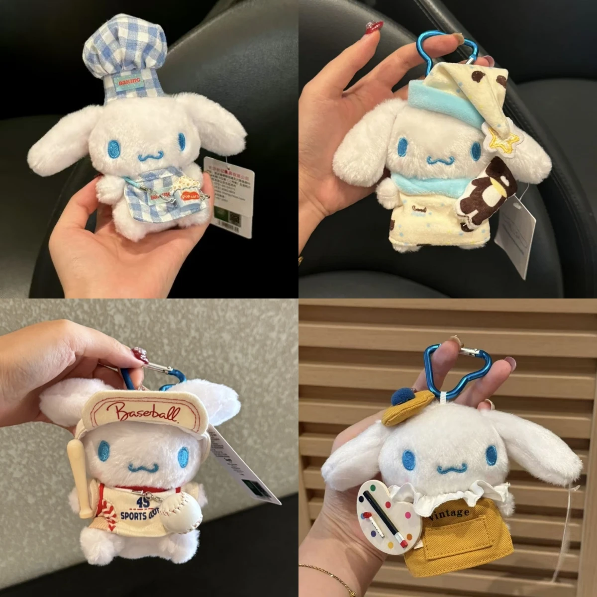 

Плюшевая игрушка Sanrio Cinnamoroll, 12 см, милый щенок-художник в костюме, мягкая кукла, мультяшный щенок, брелок для ключей, подарок для девочек и детей на Рождество