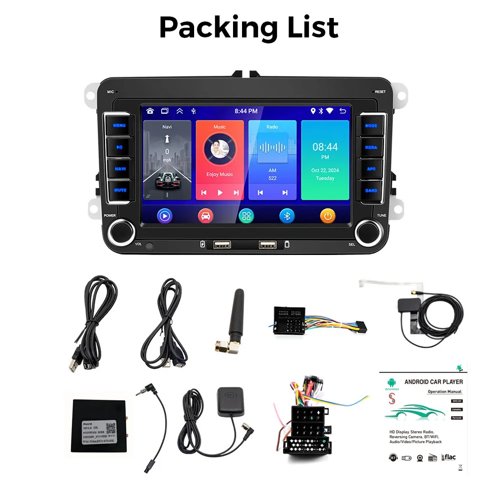 2 الدين راديو السيارة أندرويد 13 سيارة مشغل وسائط متعددة واي فاي نظام تحديد المواقع Carplay السيارات لشركة فولكس فاجن سكودا جولف 5 6 توران باسات جيتا 7 "سيارة ستيريو #8