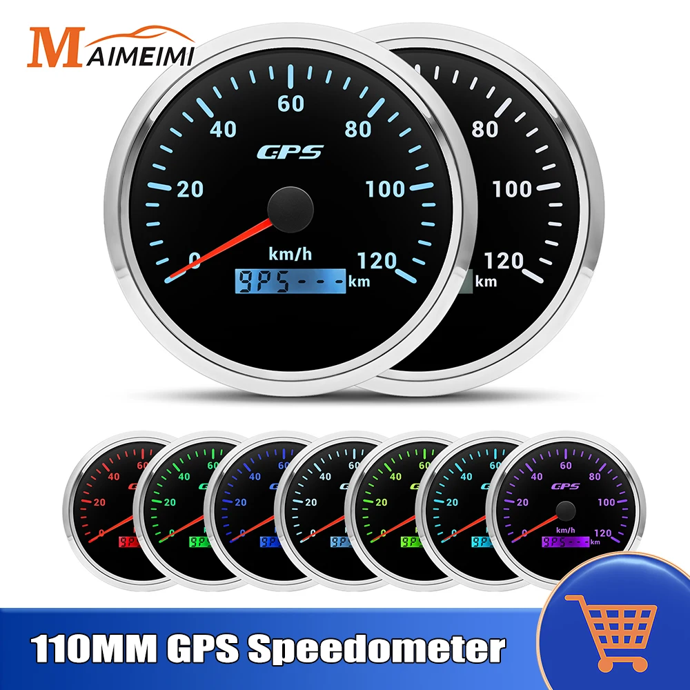 

110 мм GPS-спидометр с GPS-антенной 30/60/80/120/200 кмч Датчик скорости 7 цветов Измеритель подсветки для 12 В 24 В Автомобиль Лодка Морская