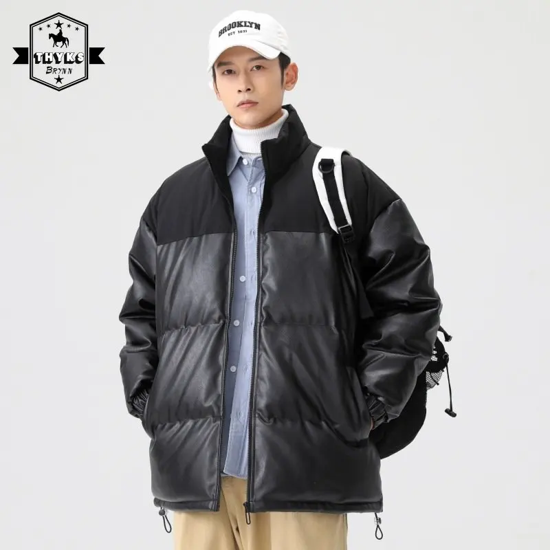 Men Oversized Leather Parkas Winter Jacket Fashion Causal Korean Loose Warm Thick Coats Unisex Down Jackets Puffer Outerwear