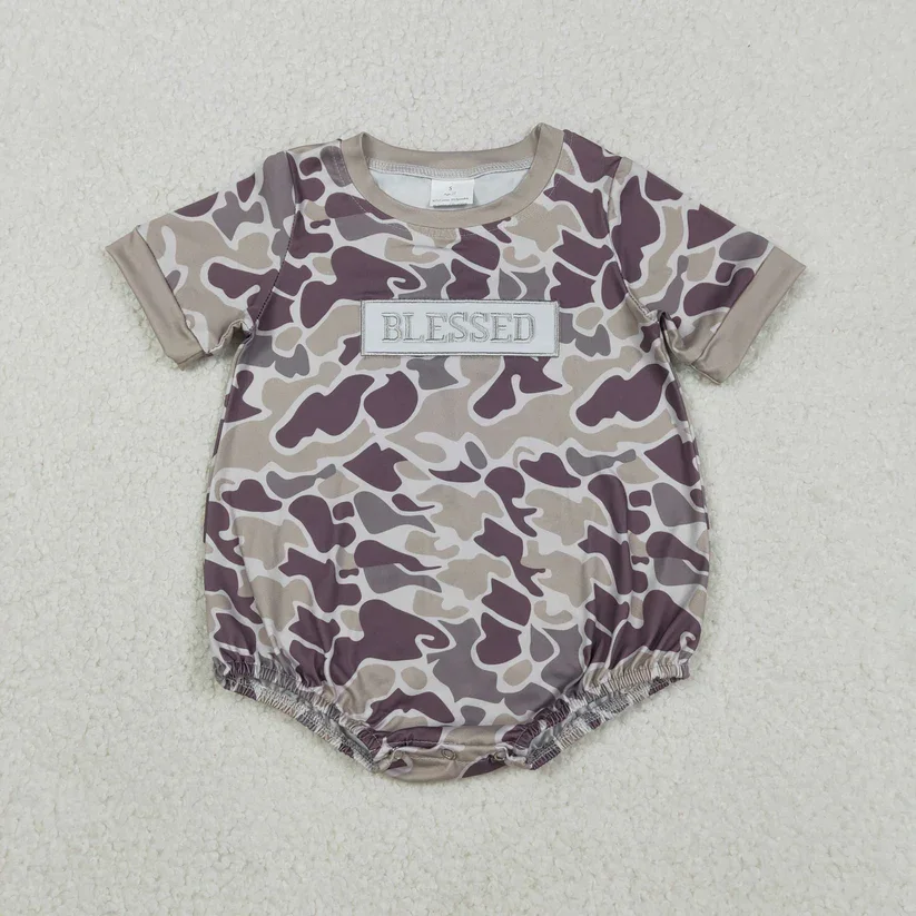 

BLESSED Embroidery Camo Print Baby Boys Summer Romper