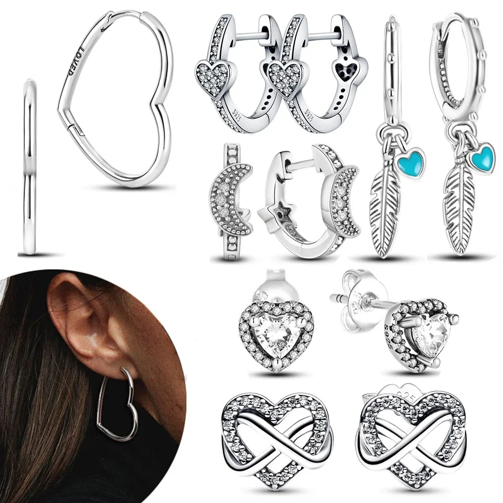 Pendientes de plata de ley 925 para mujer, aretes sencillos de temperamento, redondos, en forma de corazón, de circón brillante, de lujo, regalo de