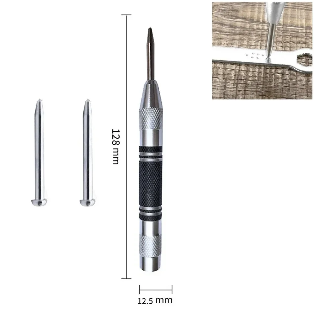 Automatic Center Punch Woodworking Carbon Steel+alloy Steel Non Slip Grip Spring Loaded With 2 Pcs Spare Punch