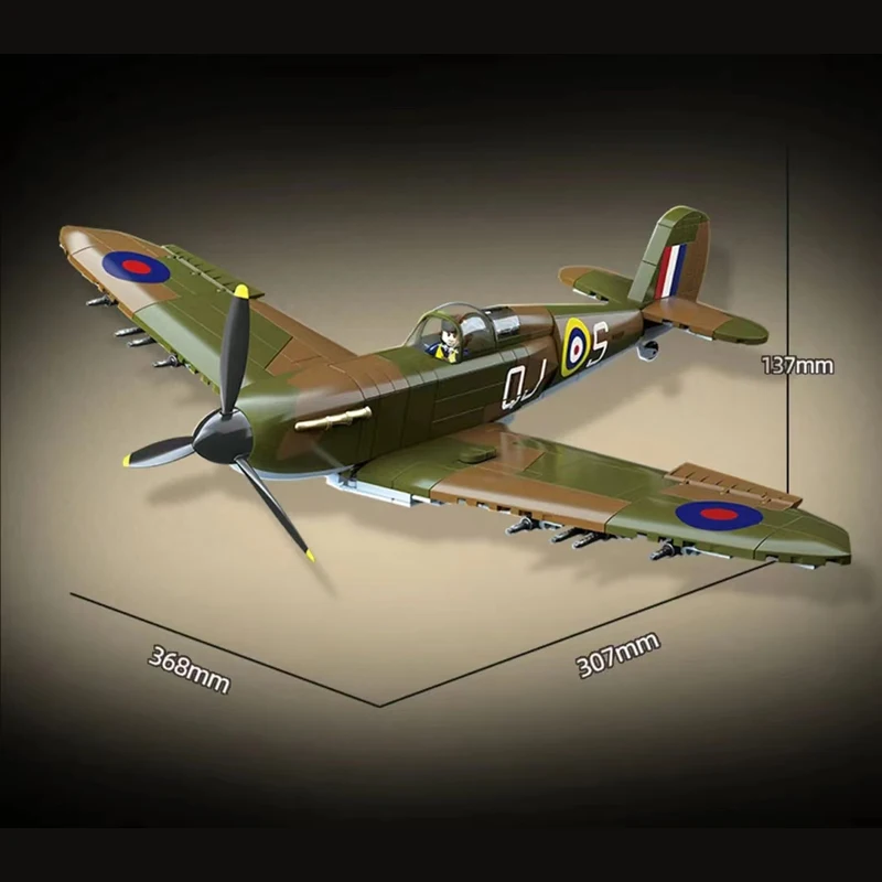 New WW2 Military Weapons Spitfire Fighter (F.Mk. la) Building Blocks Model Army DIY Bricks Soldier Toys For Kids Boy Gift 682PCS