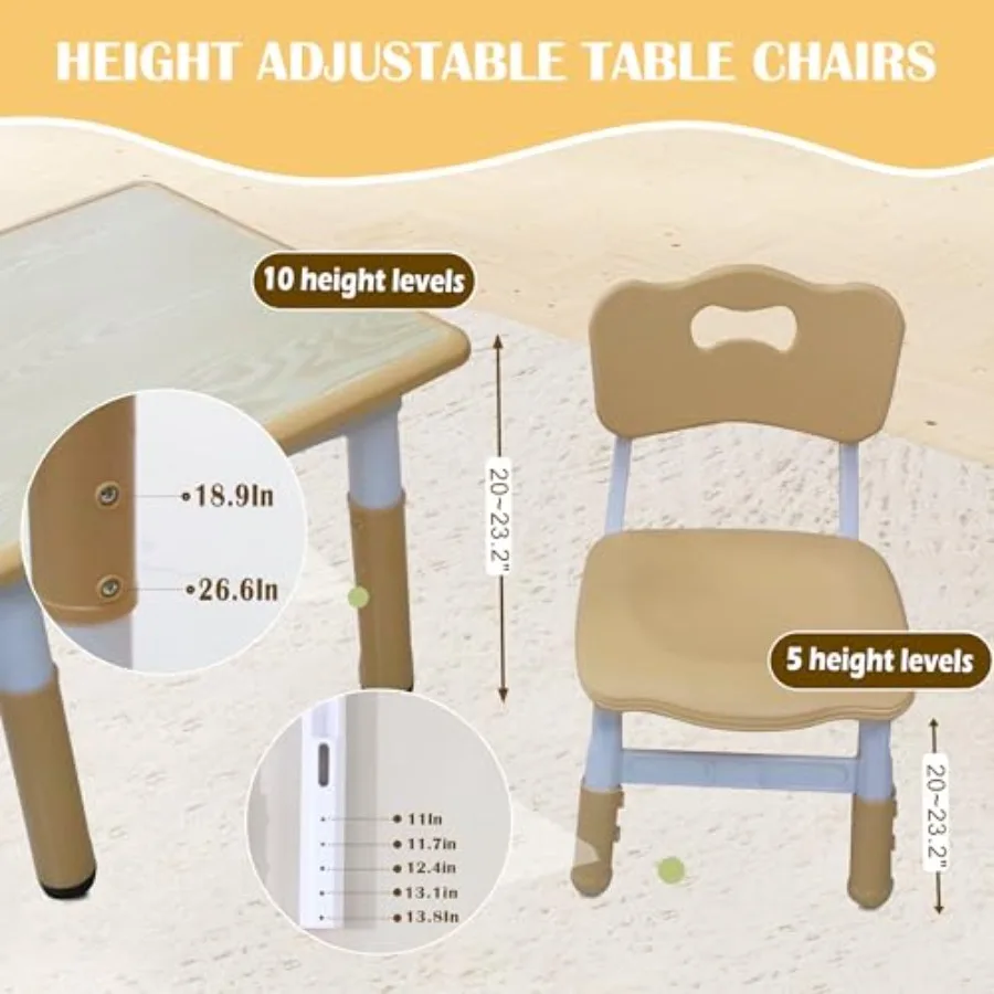 Table and 2 Chairs Set with Graffiti Desktop Toddler Furniture Set Non-Slip Table Study Desk Dining Table Height Adjustable Des