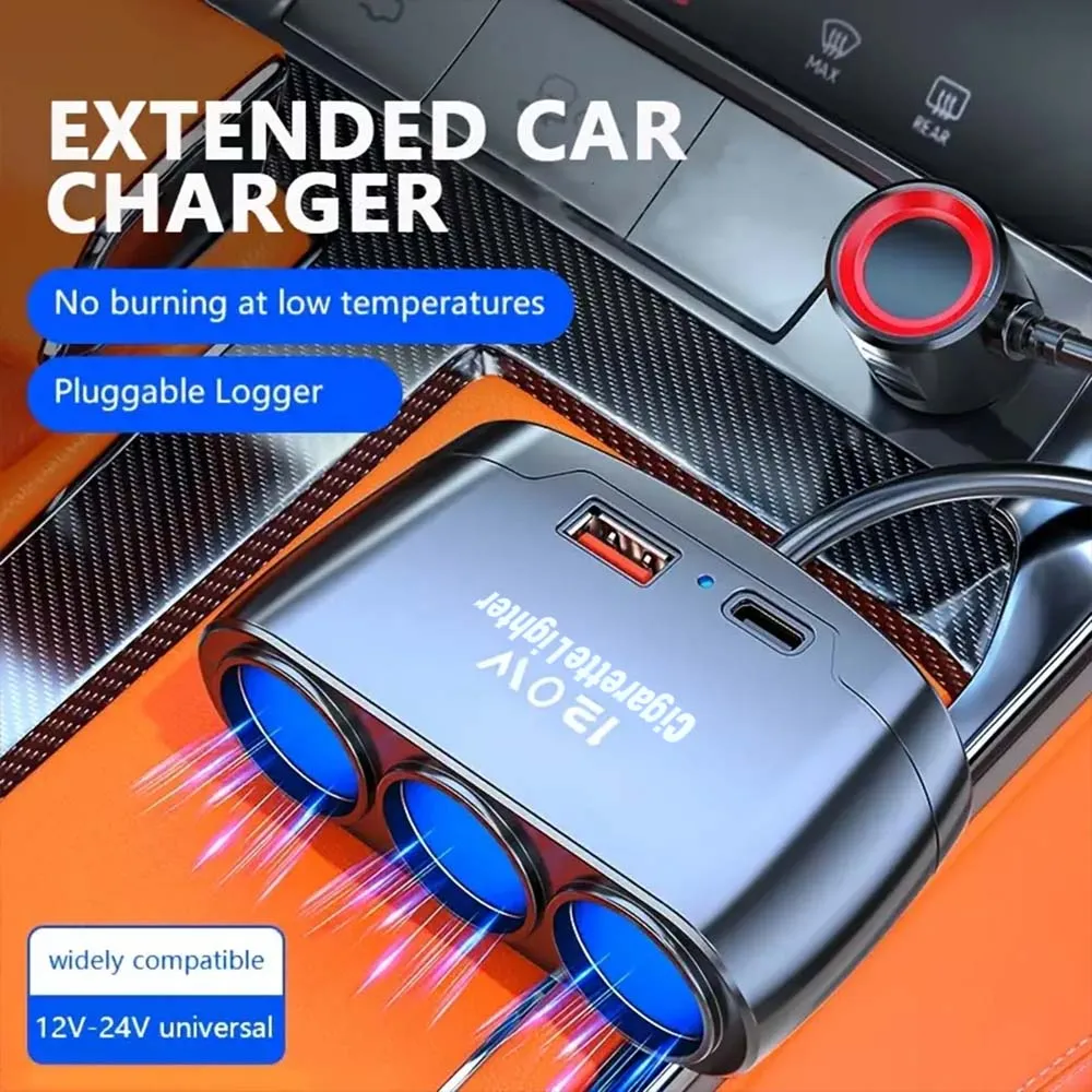 120W Car Charger Splitter Multi Ports PD30W QC3.0 Cigarette Lighter Adapter Car Cigarette Lighter Socket Splitter with Switch