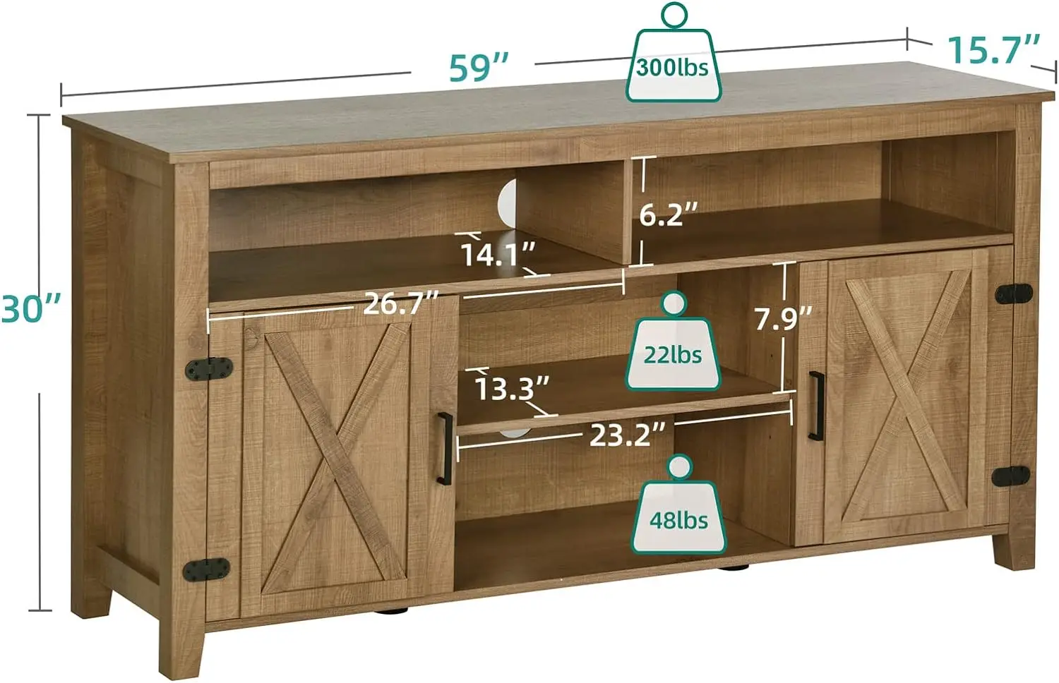 Highboy Farmhouse Buffet Cabinet with Barn Door Kitchen Storage & Sideboard Cabinets Wood Coffee Bar Multifunctional Large