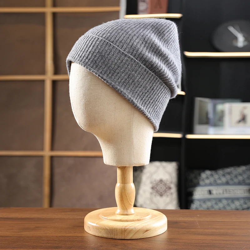100% Merino Wool Unisex Flanging Screw Cap Warm Knit Casual Hat For Men and Women Autumn and Winter Solid Color Joker Beanie Cap