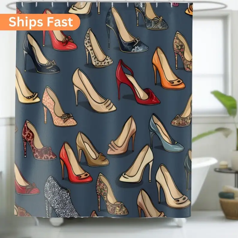 

High Heel Shower Curtain Abstract Bath Decor Shoe Pattern Unique Design