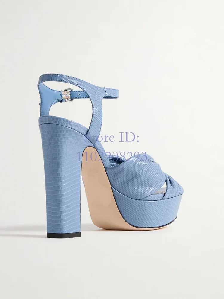 Green Butterfly-knot Platform High Heel Sandals Round Toe Back Metal Buckle Strap Chunky Pumps 2024 Women Elegant Dress Shoes