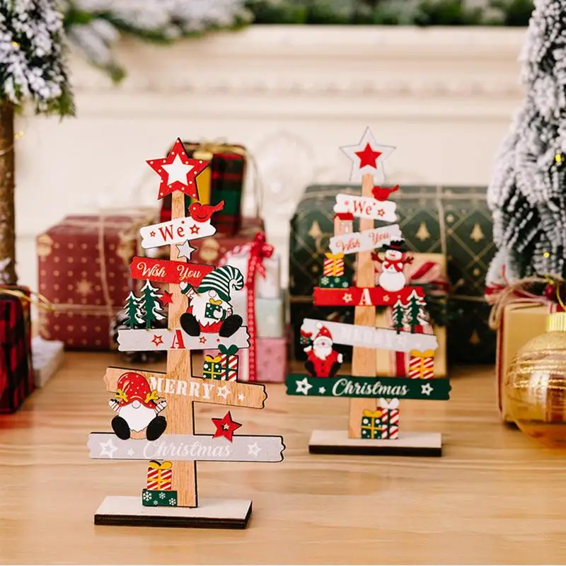 Árbol de Navidad de escritorio, decoración artesanal de Santa Claus, placa de letreros de Navidad de madera, regalos de fiesta de año nuevo,