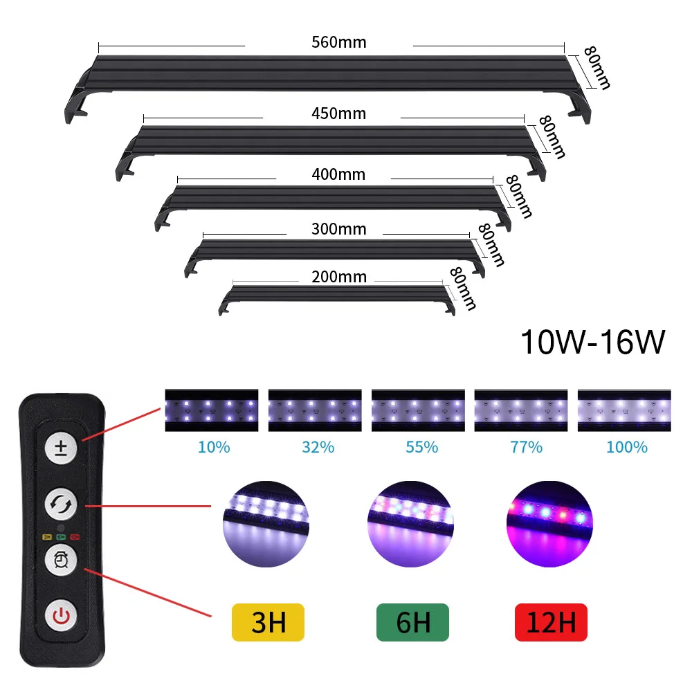 20-56CM Aquarium Light fish tanks Timing Clip Lamp 3 color brightness adjust Aquatic plants Lighting Waterproof 100~240V