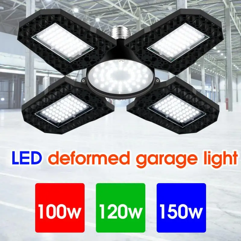 4 Adjustable Panels LED Garage Light E27 Deformable Ceiling Light Warehouse Lighting Bulb For Home High Bay Workshop Garage