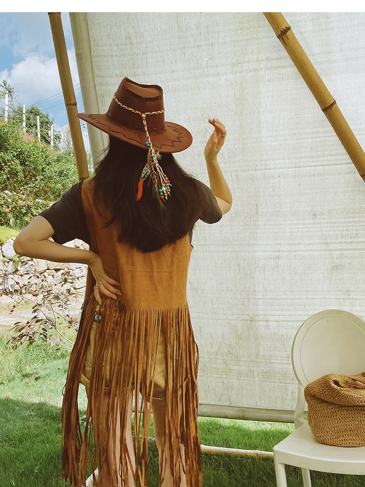 

n Sle Travel Hollow out Fringed Vest Ethnic Vintage Skirt Coat Mid-Length Open Cardigan Bal Women's Jaet