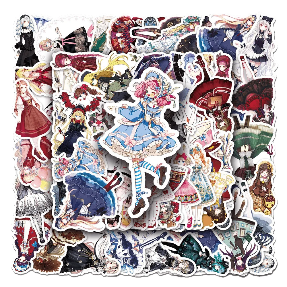 50pcs Girl Lolita Stickers For Suitcase Scrapbook Phone Stationery Aesthetic Scrapbooking Material Craft Supplies Sticker Pack