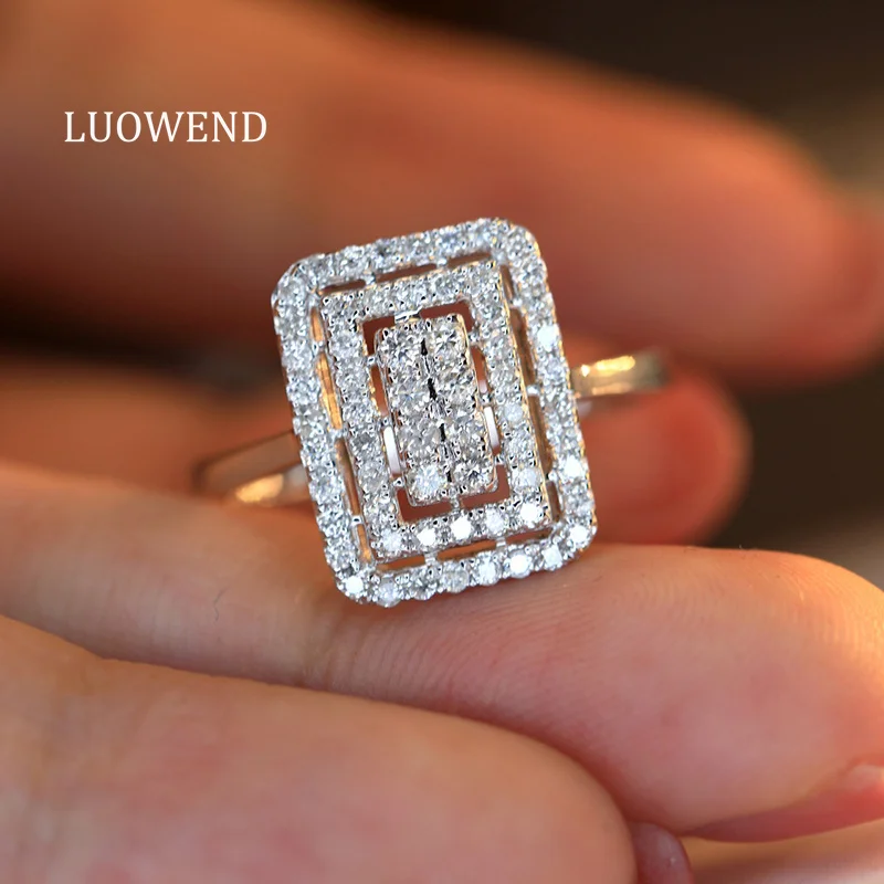 

Кольца LUOWEND из 100% белого золота 18 карат, модный дизайн, обручальное кольцо с натуральным бриллиантом 0,50 карата для женщин, элитные свадебные украшения