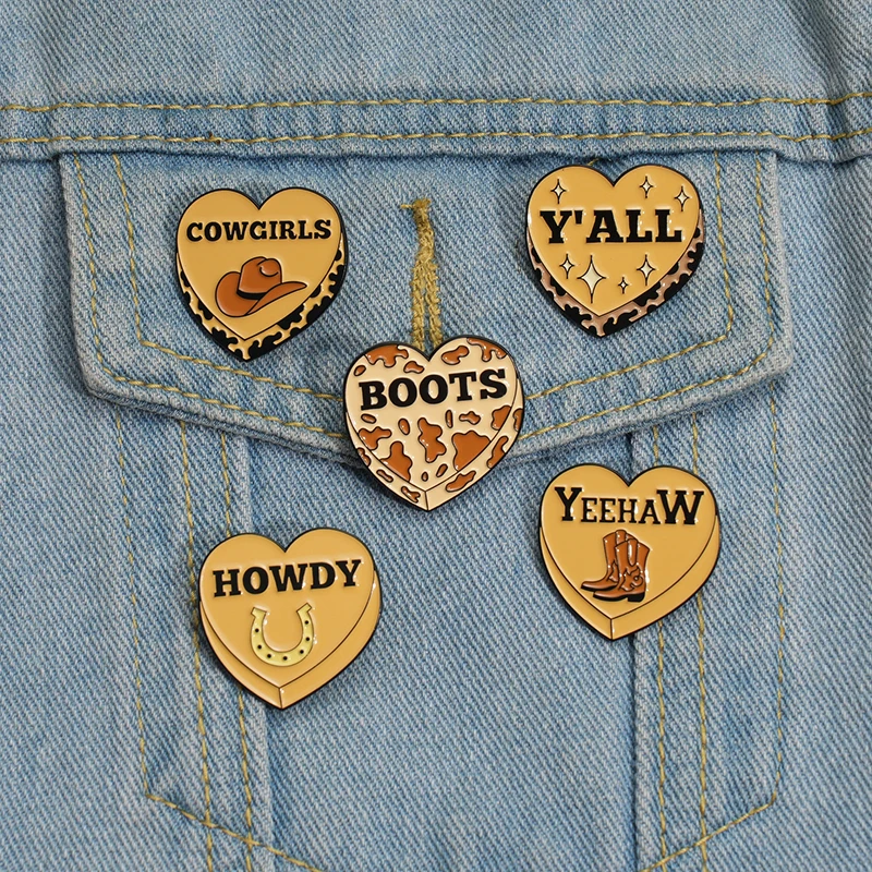 Heart Western Cowboy Boots Brooch Creative Howdy Cowgirls Retro Enamel Pins Decorative Lapel Badge Clothes Backpack Jewelry Gift