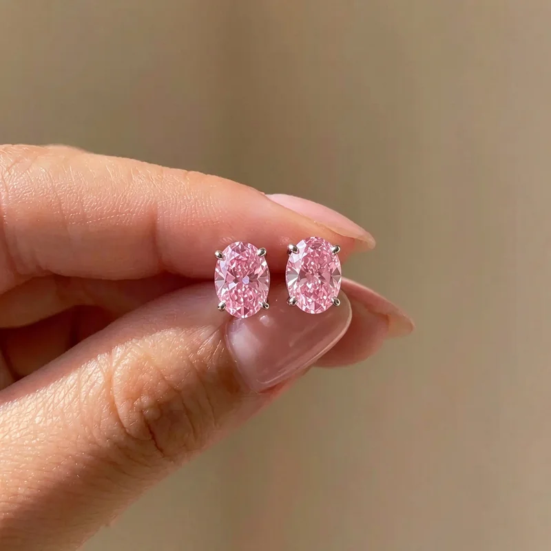 925 Sterling Silve Trendy Sparkling Zircon Oval Stud Earrings for Women Gift Party Fine Jewelry Gift gallery 3