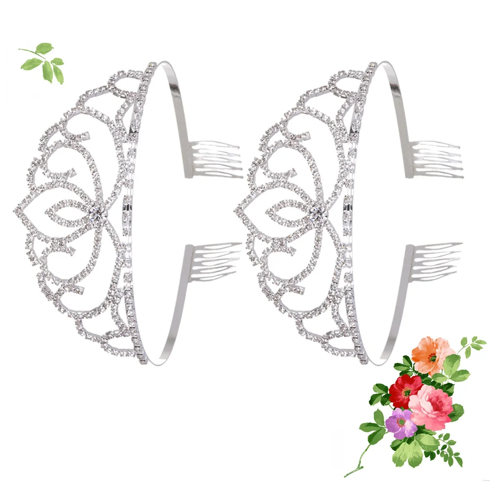 2Pcs Kids Crystal Tiara Elegant Lightweight Crown for Wedding Birthday Party Performance Accessories Kids Tiara