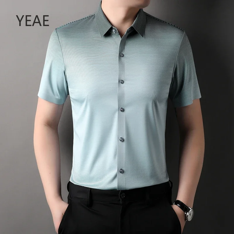 

Lapel Single-breasted Gradient Man Short Sleeve T-shirt Summer 2025 Loose Simple Cardigan Thin Casual Tops Designer Clothes