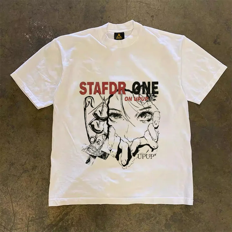Loose Fit Cotton T-Shirt Unisex Short Sleeve Double Thread UPUPXIA Hero Print Sweat Absorbent round Neck Casual Summer Top