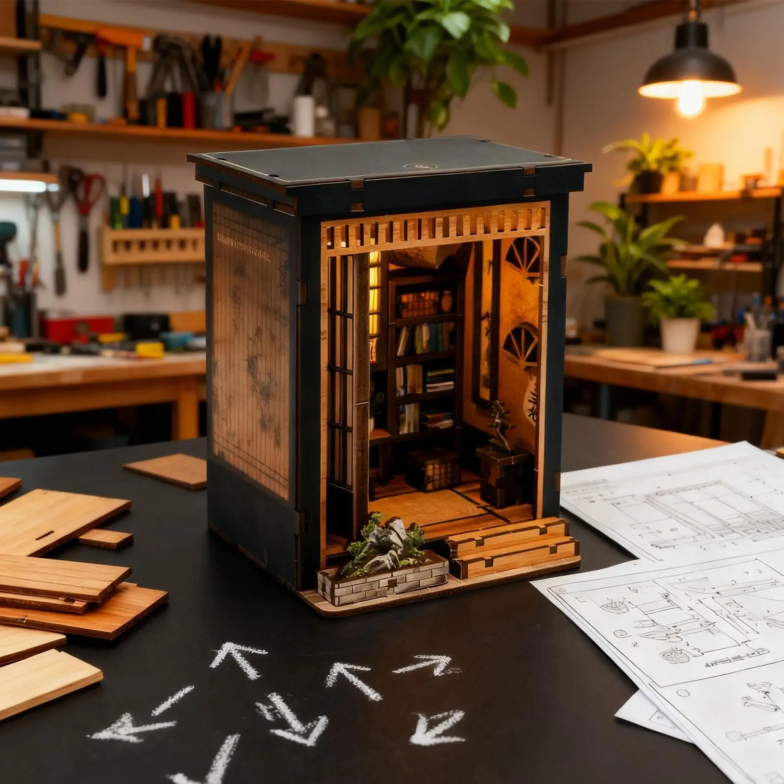 DIY Miniature House Kit Wood Japanese Style Table Decor Mini Doll House Set for Adults Collectors Holiday Birthday Family
