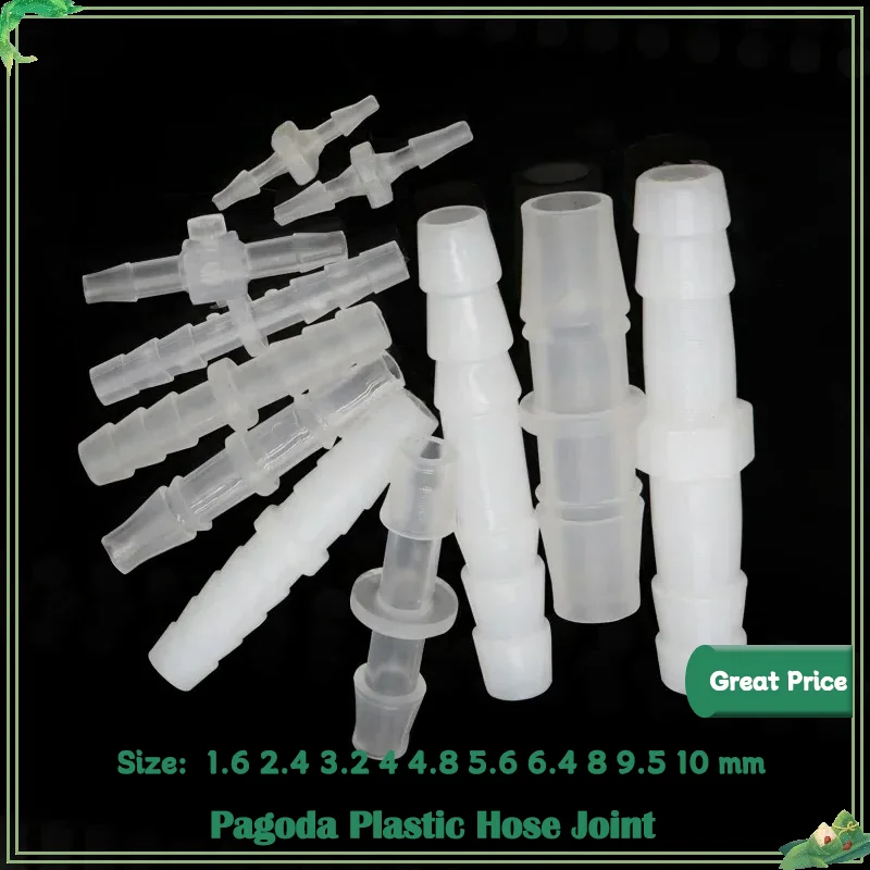 

Straight Type Accessories Pipe Hose Connector 10~50pcs Pagoda Plastic Hose Joint 1.6 2.4 3.2 4 4.8 5.6 6.4 8 9.5 10 Mm