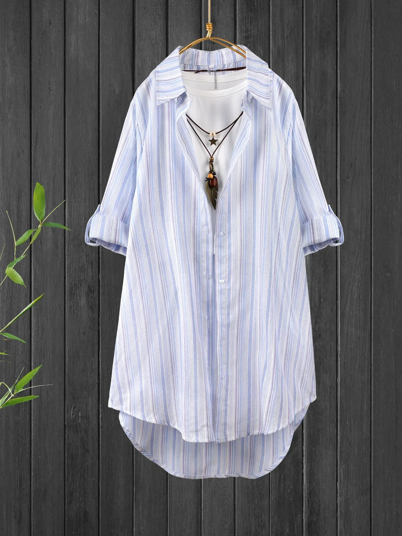 

Plus Size Women Stripe Shirt Casual Simple Style Blouse Plaid Long-sleeved Shirt with Casual Thin Fashion Pattern Tops Clothing