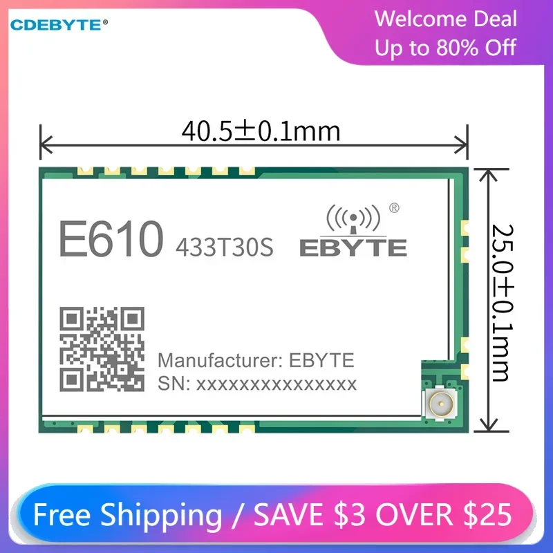 CDEBYTE 433MHz Wireless Module E610-433T30S High-Speed Continuous Transmission 30dBm Low Latency High Air Speed IPEX SMD Module