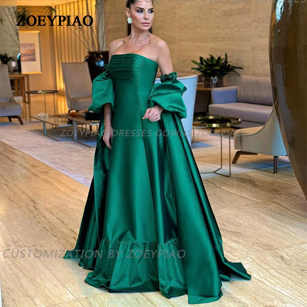 2PCS Green Long Cape A Line Evening Dresses Strapless Prom Gowns Party Dresses with Train Saudi Arabia Formal Dresses