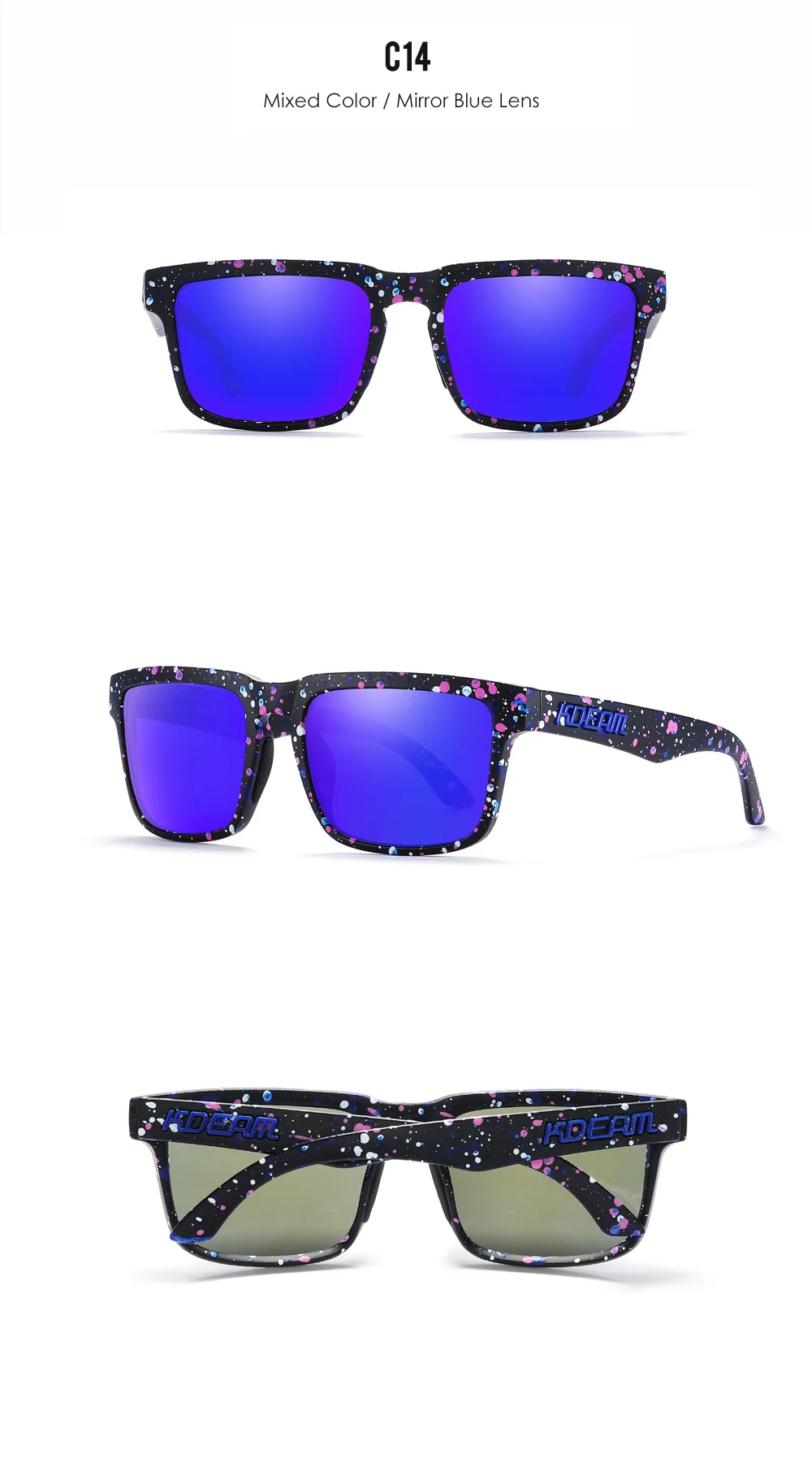 Neue hochwertige quadratische Sonnenbrille für Herren der Marke KDEAM, farbige Sport-Polarisations-Sonnenbrille mit reflektierender Beschichtung und verspiegelten Gläsern – Detail 34