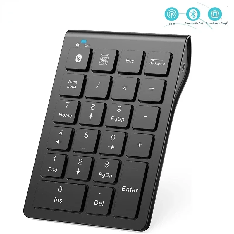 Rechargeable Wireless Numeric Keypad Bluetooth Number Pad Slim 22-Keys External Numpad Keyboard Data Entry