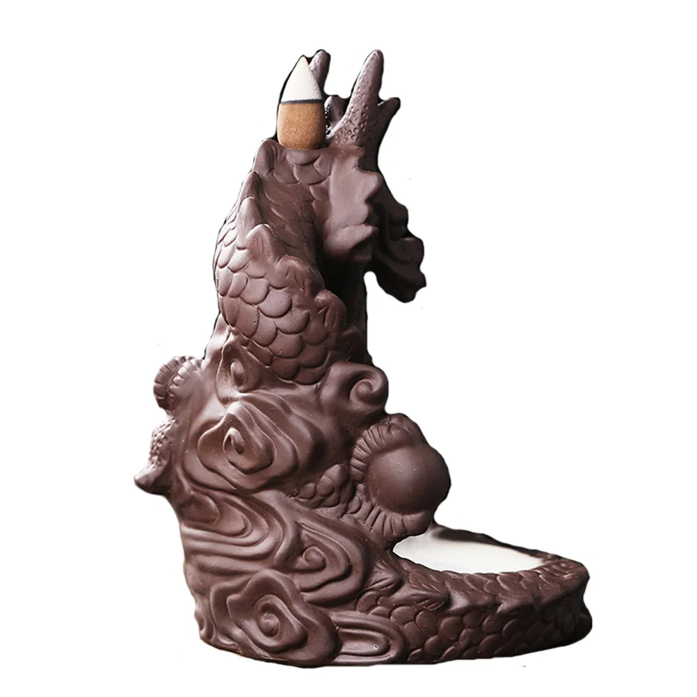 

Dragon Backflow Incense Burner Purple Sand Cone Holder Decorative Home Office Desktop Censer Meditation Aid Sleep