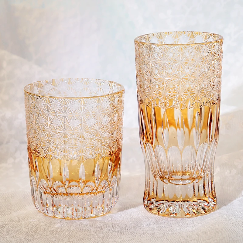 

Hand Cut and Orange Crystal Glass Highball Tumbler 260ml 280ml Whiskey Glass For Water, Juice, Wine, Beer and Cocktails
