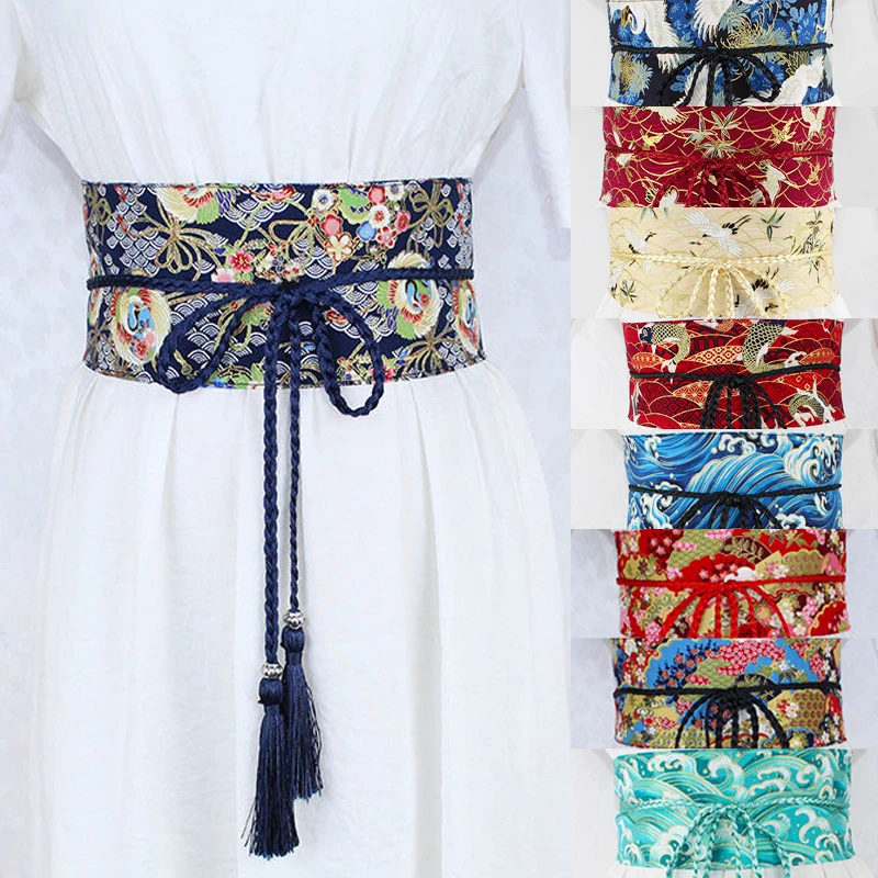 

30colors Fashion Japanese Style Kimono Yukata Girdle Belt Retro Ukiyo-e Print Waistband Chinese Hanfu Dress Tassel Lace-up Belts