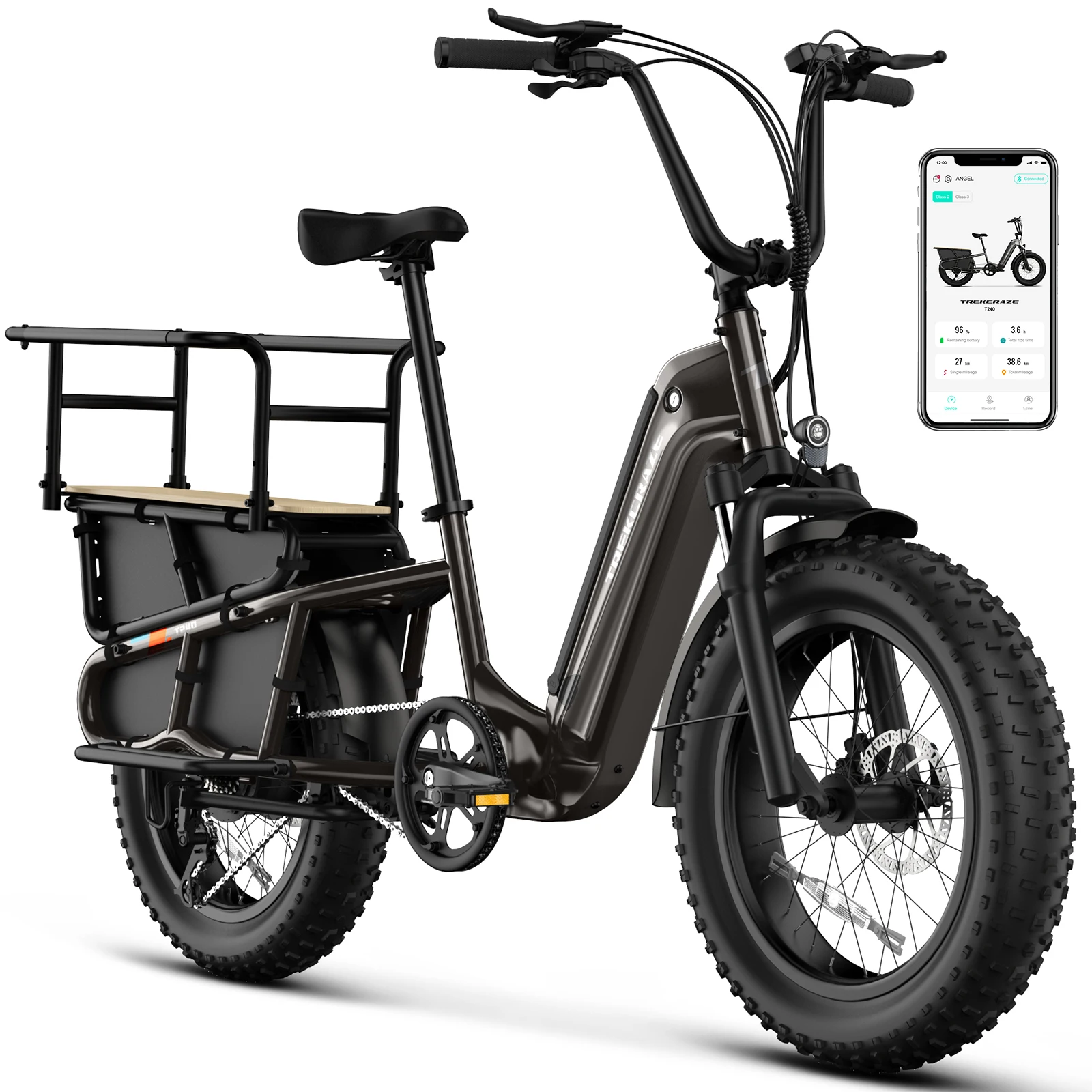 20 Inch Long Tail Electric Cargo Bike 48V Folding Urban Commuter Ebike for Family Kids Pets Large Rack City Transport image 2
