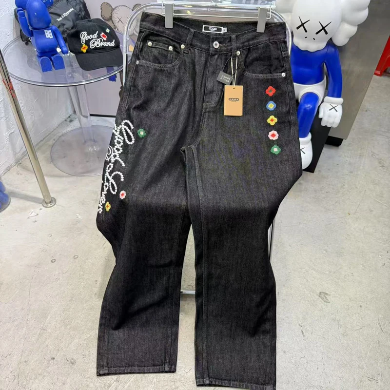 

Men's Goodbrand Jeans Trend Hip-hop Original Label Trousers American Retro Colorful Flower Embroidery GOODBRAND Denim Pants