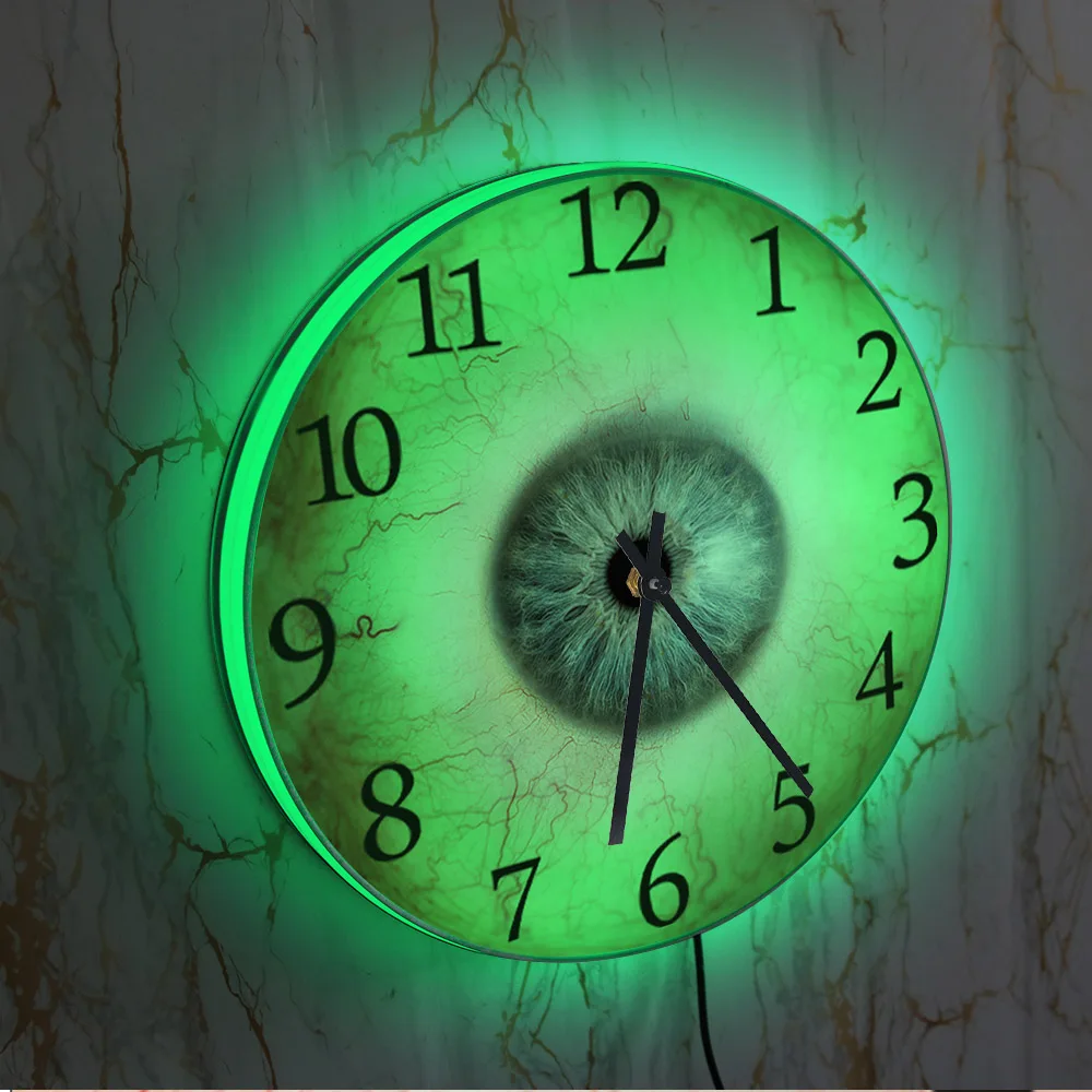 Bloodshot Eyeball LED Lighting Wall Clock Optrometrist Office Clinic Decor Eye Iris Pupil Luminous Watch Ophthalmologist Gift