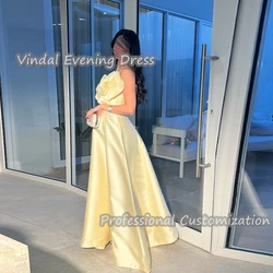 Vindal Evening Dress Strapless Floor Length  A-Line Satin Built-in Bra Elegant Sleeveless Flower Saudi Arabia For Woman 2024