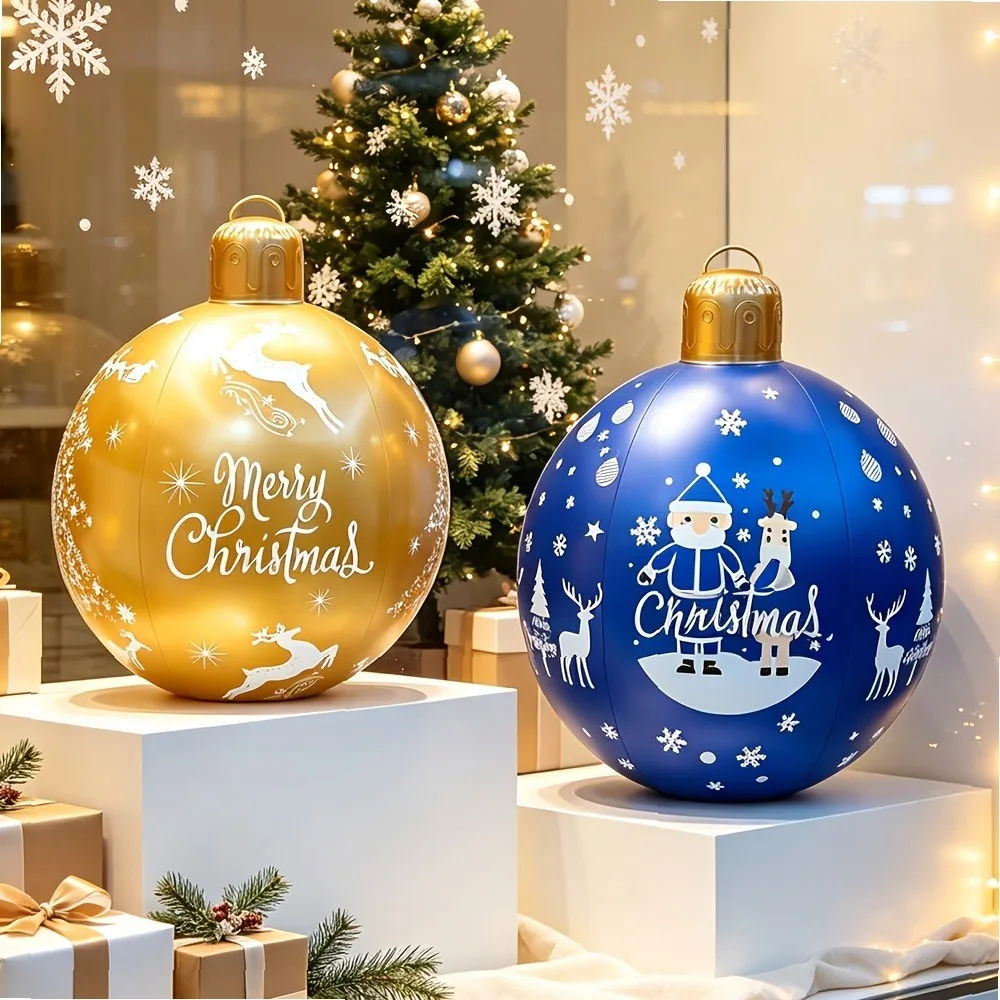2Pcs Inflatable Christmas Reindeer Ball Ornaments, Large PVC Hanging Orbs for Outdoor Yard Garden Party Decor