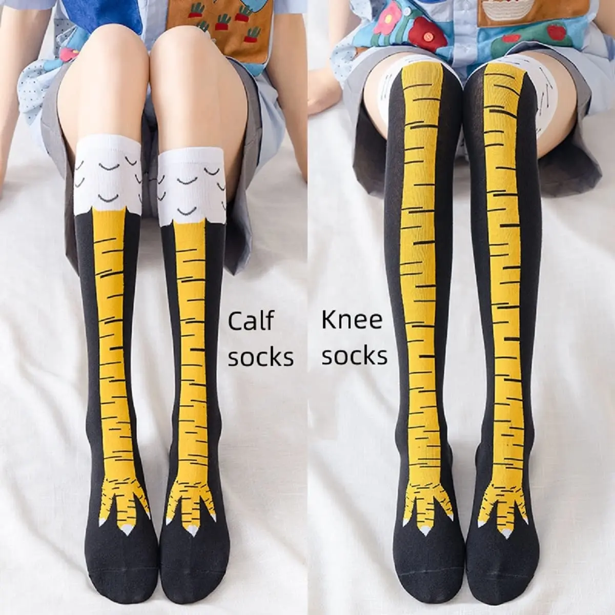 1/2pairs أقدام الدجاج طباعة الفخذ العليا الجوارب للنساء ، الجدة الكرتون الحيوان باو فوق جوارب الركبة ، مضحك جوارب طويلة إلى الركب #2