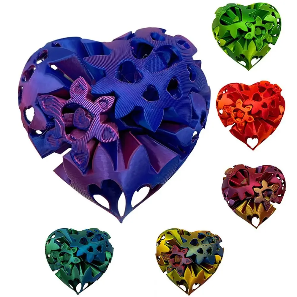 Impossible Spiral Heart 3D Printed Gear Ball Heart Stress Decorative Ornaments GearSphere Desk Toy Anxiety Relaxing Spin Ball