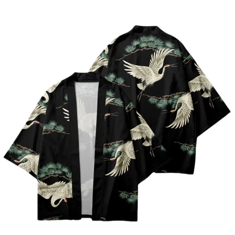 

New Japanese Style Traditional Women's Kimono Crane Graphic Fashion Men's Cardigan Summer Beach Casual Harajuku Classic Haori