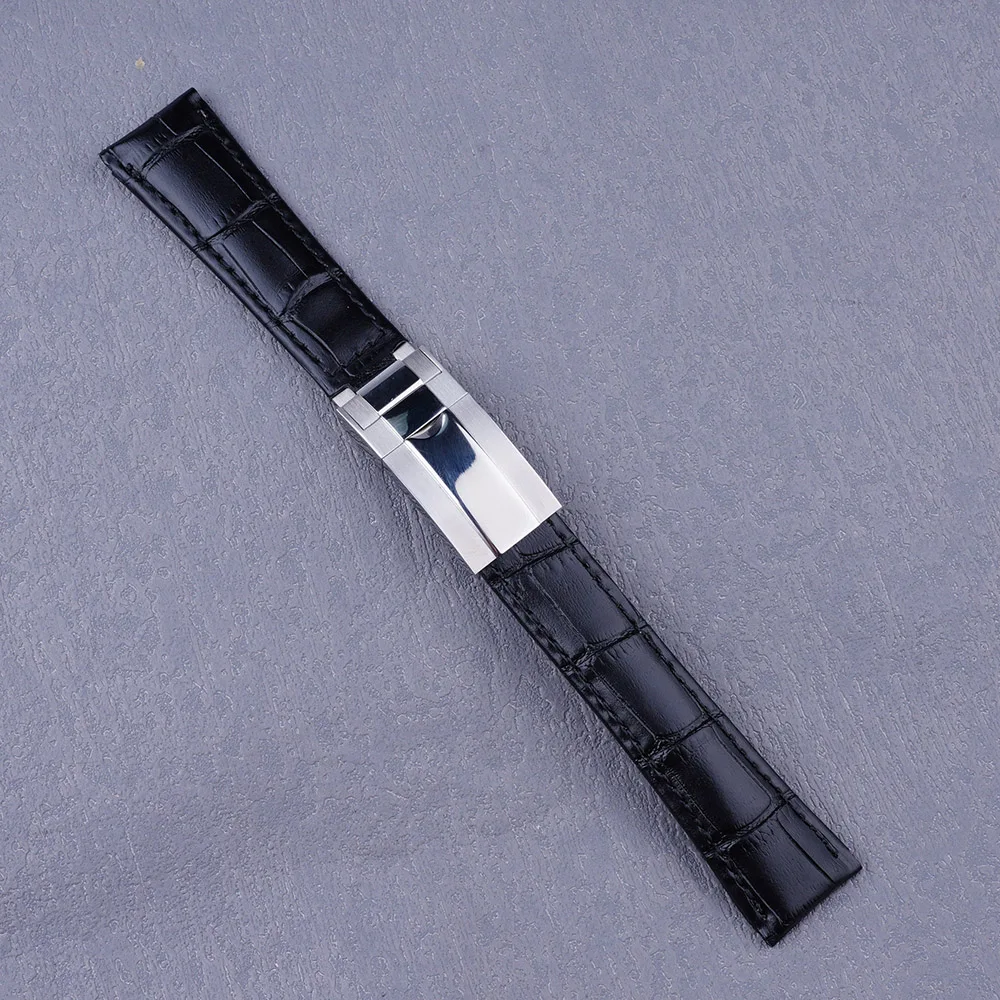 Watch Band 20mm Black Genuine Calf Leather Strap with Clasp for Rolex Oyster GMT Seiko SKX Tudor Black Bay Ladies Bracelets
