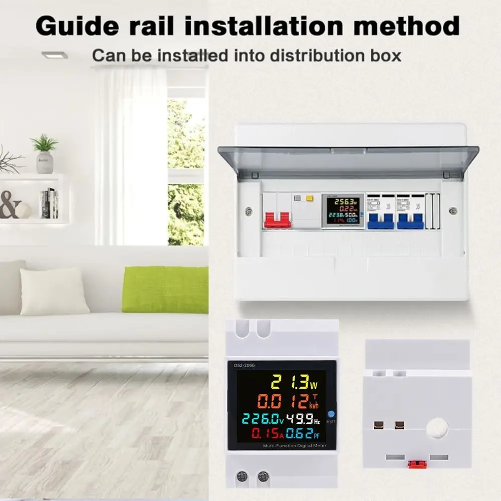 6IN1 Function Din Rail AC Monitor LED Display Active KWH Electric Energy Meter Power Factor 100A Current Digital Display Meter