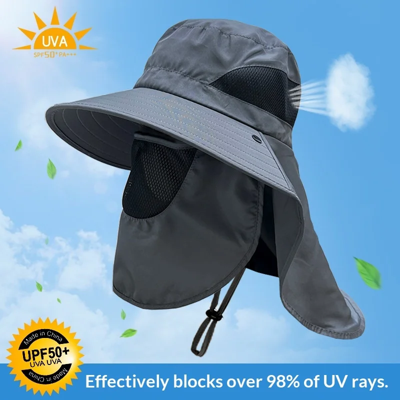 Custom Outdoor Sun Hat UPF50+ UV Protection Wide Brim Face Neck Cover Breathable Cap For Men Women Summer Fishing Hiking Cycling