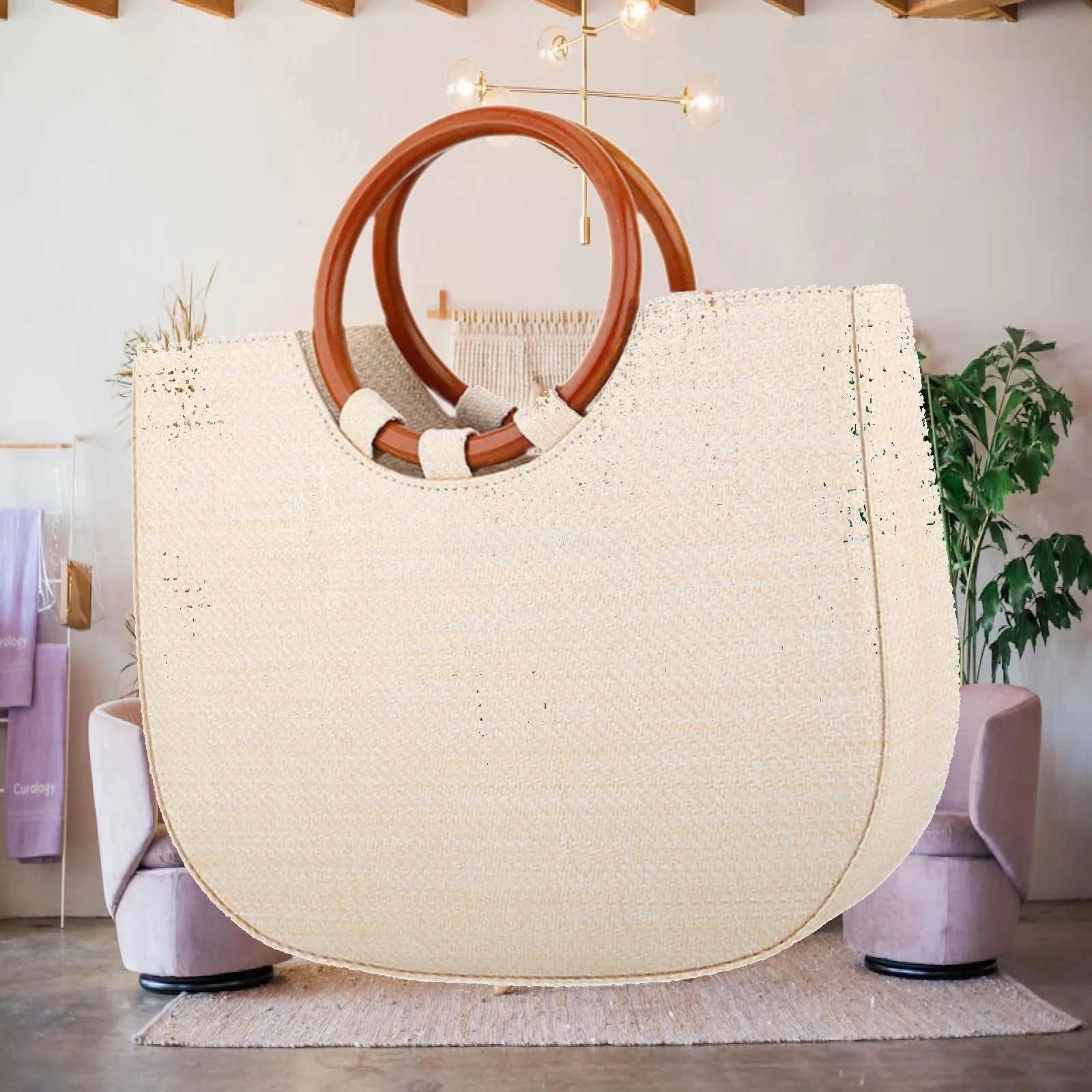 Hand-woven Straw Bag Single-shoulder Bag Retro Style Summer Beach Handbag Crossbody Bag for Cosmetics Camping Cellphone Women